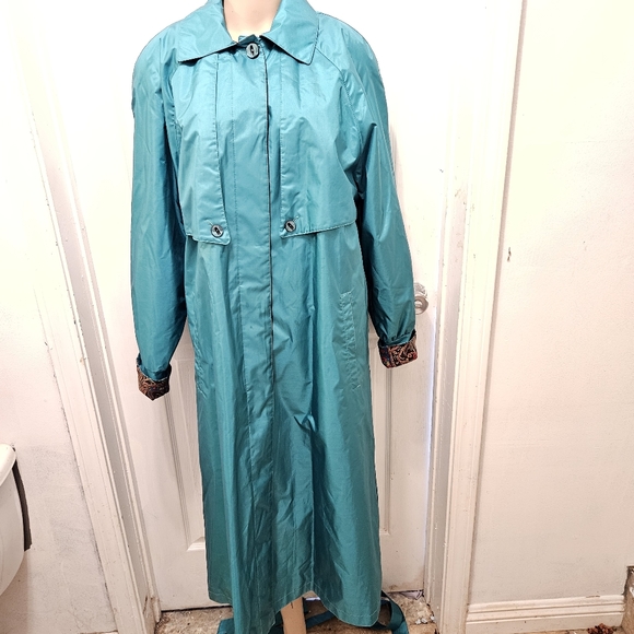 Vintage 80's Teal Trench/Rain Coat Chiango by Fleet Street Sz 10P - Picture 6 of 15